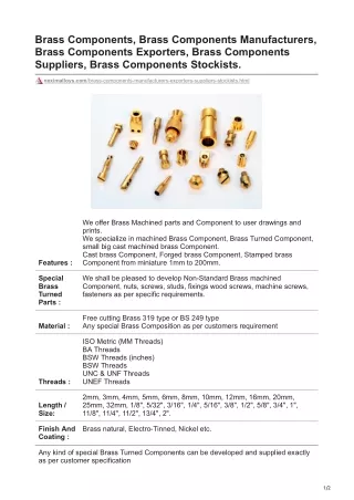 Brass Components Exporters in India