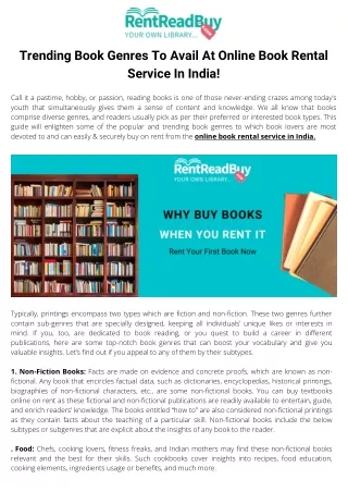 Trending Book Genres To Avail At Online Book Rental Service In India!