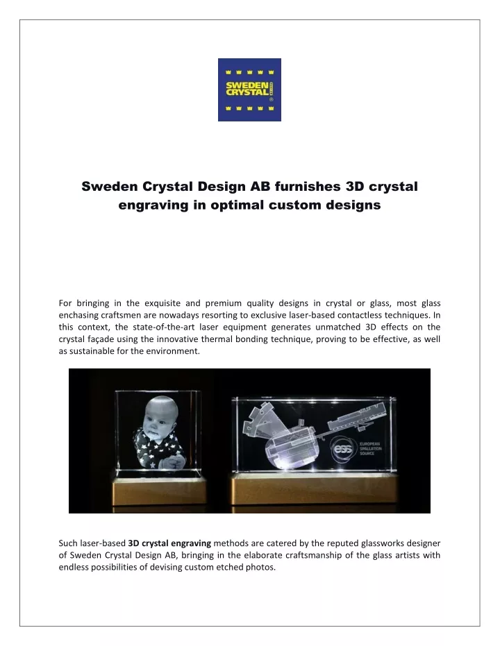 sweden crystal design ab furnishes 3d crystal