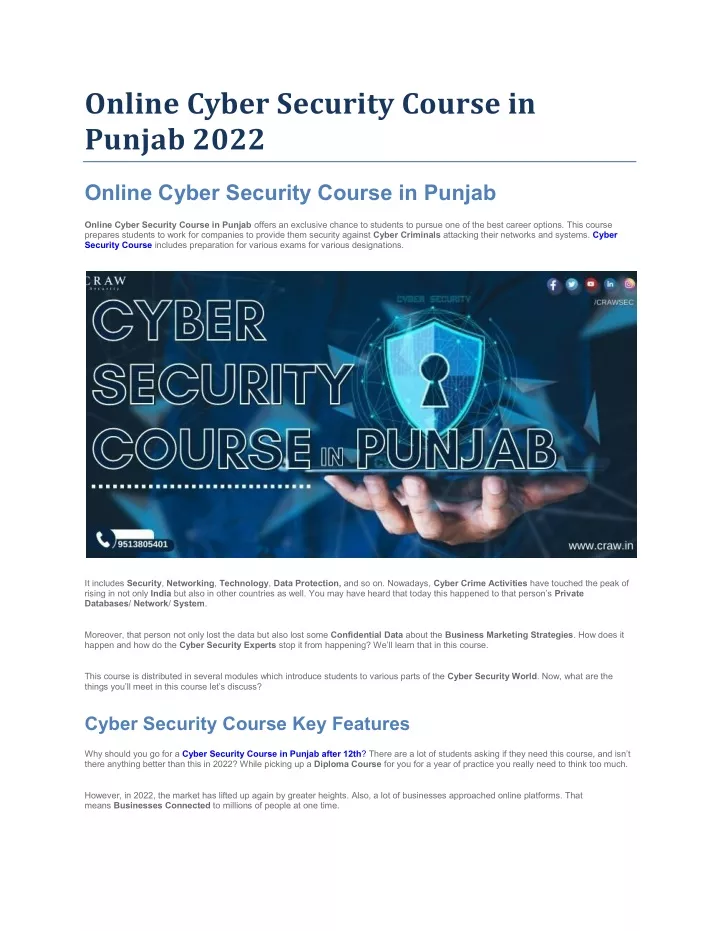 online cyber security course in punjab 2022