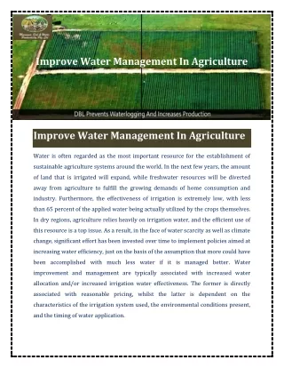Improve Water Management In Agriculture