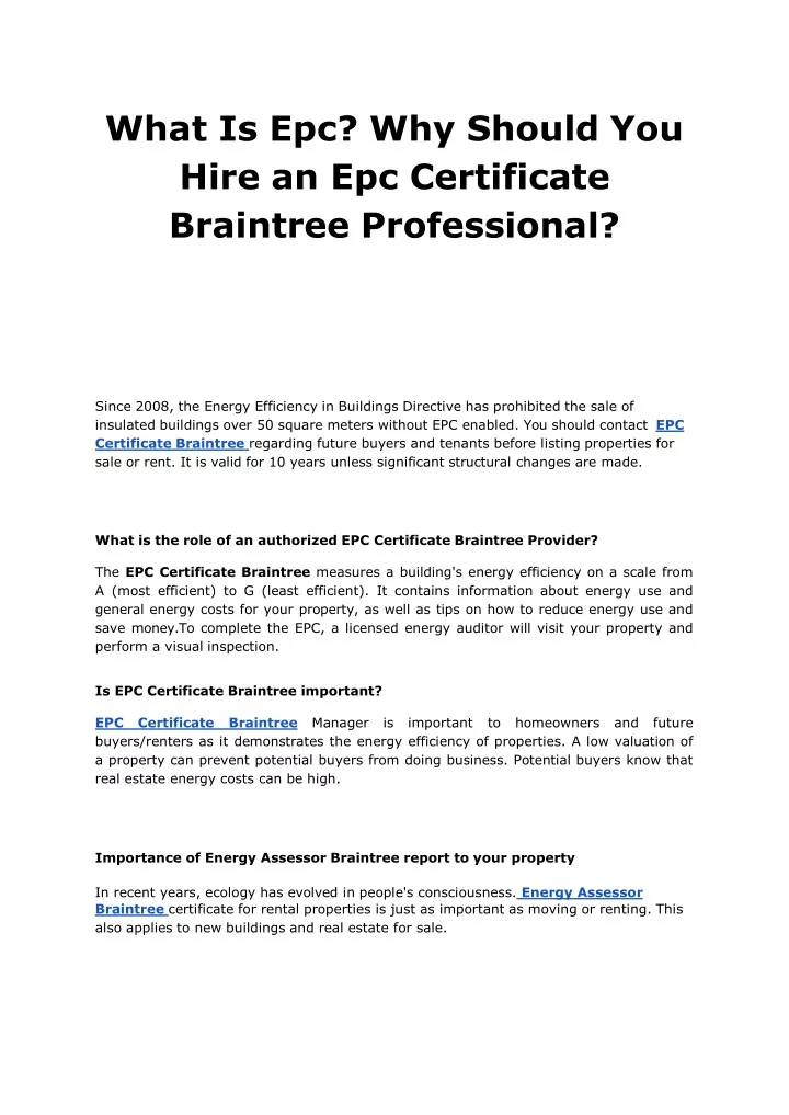 what is epc why should you hire an epc certificate braintree professional