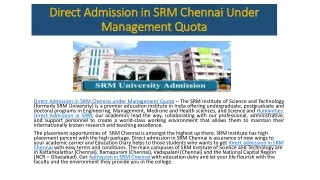 Direct Admission in SRM Chennai And VIT Vellore Under Management Quota
