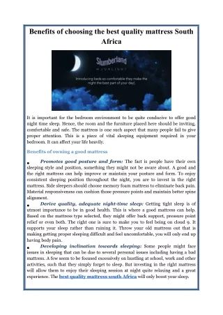 Benefits of choosing the best quality mattress South Africa