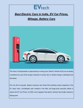 Best Electric Cars in India, EV Car Prices, Mileage, Battery Cars