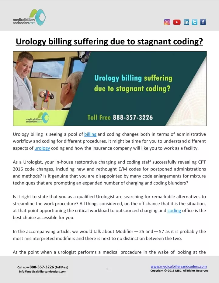 urology billing suffering due to stagnant coding