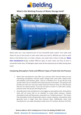 What is the Working Process of Water Storage tank?