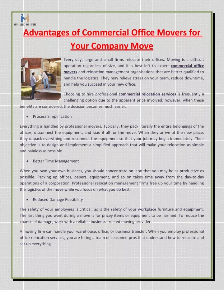 advantages of commercial office movers for your