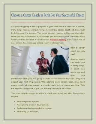 Choose a Career Coach in Perth For Your Successful Career Change