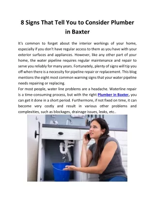 8 Signs That Tell You to Consider Plumber in Baxter