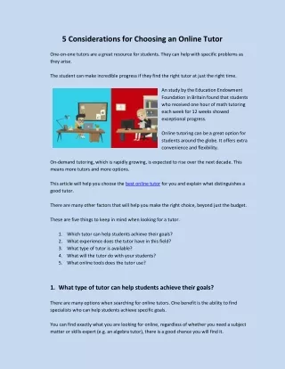 5 Considerations for Choosing an Online Tutor