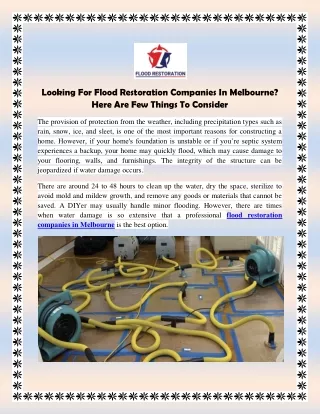 Looking For Flood Restoration Companies In Melbourne Here Are Few Things To Consider
