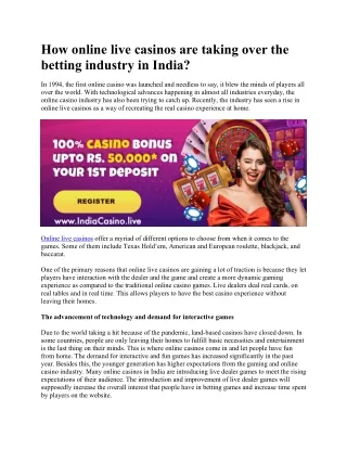 How online live casinos are taking over the betting industry in India?