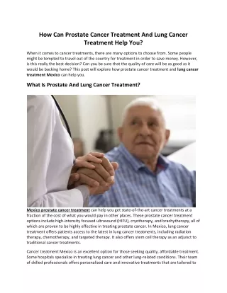 How Can Prostate Cancer Treatment And Lung Cancer Treatment Help You