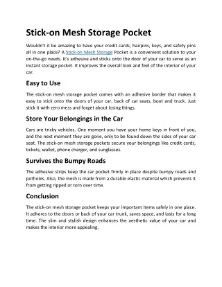 stick on mesh storage pocket
