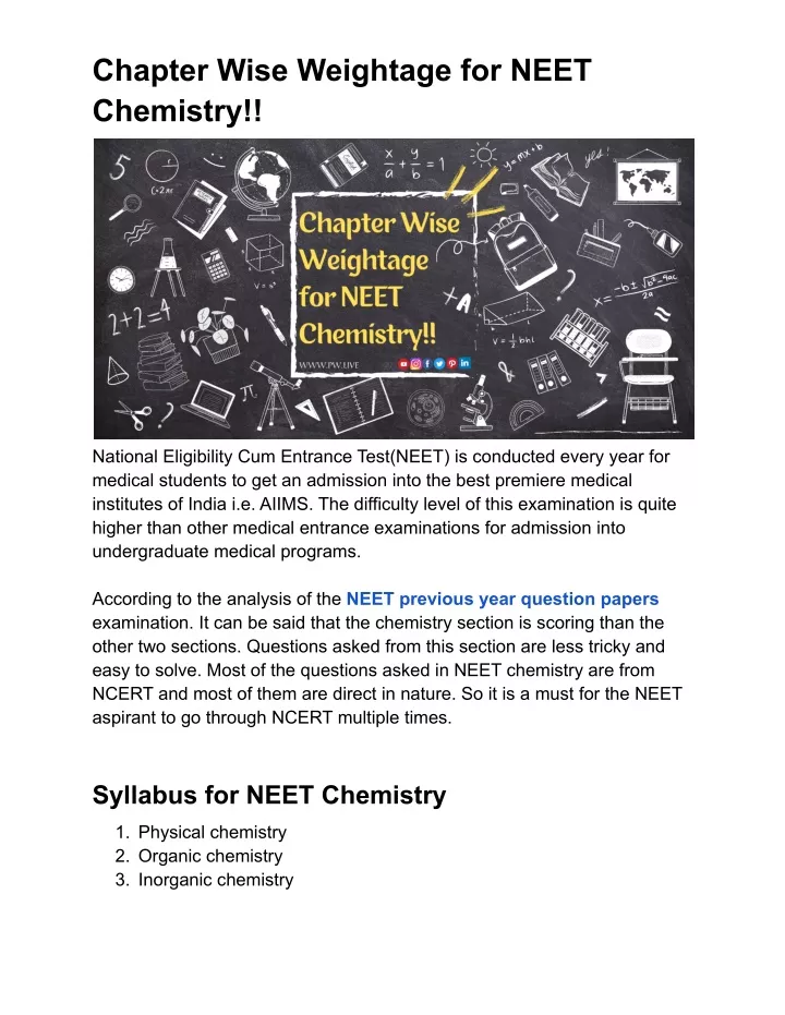 chapter wise weightage for neet chemistry