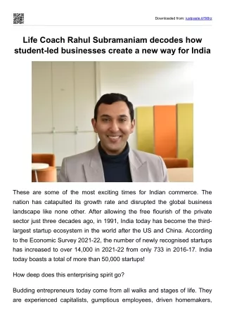 Life Coach Rahul Subramaniam decodes how student-led businesses create a new way for India