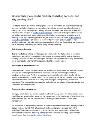 What precisely are capital markets consulting services, and why are they vital_