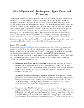 what is dyssomnia its symptoms types causes