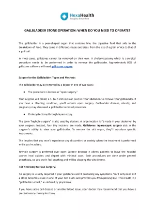 HexaHealth | Gallbladder Stone Operation: When Do You Need To Operate?