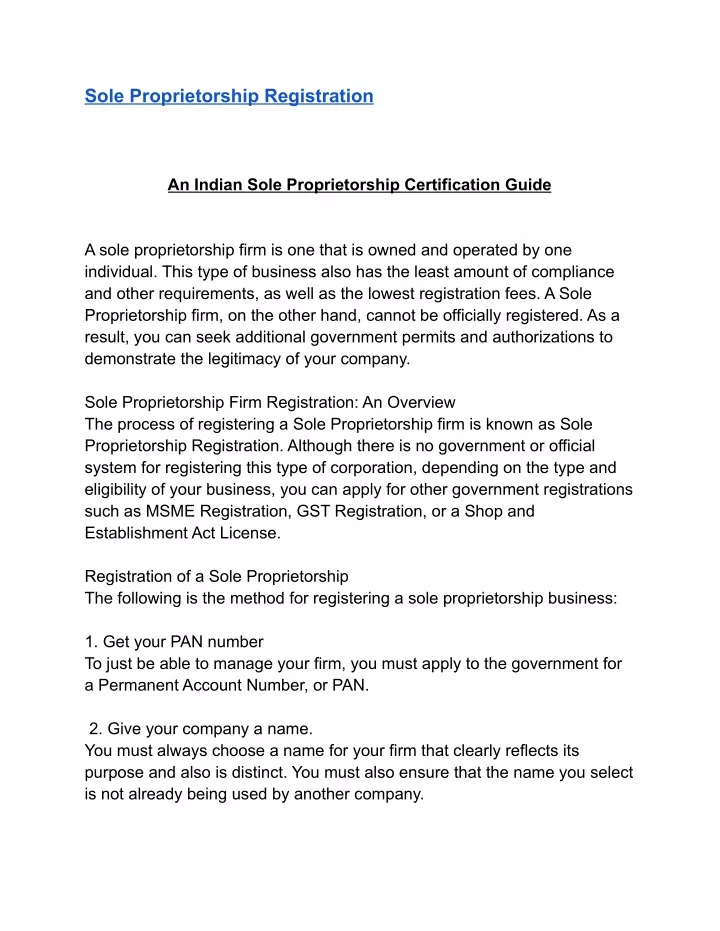 sole proprietorship registration