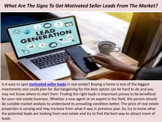 What Are The Signs To Get Motivated Seller Leads From The Market?