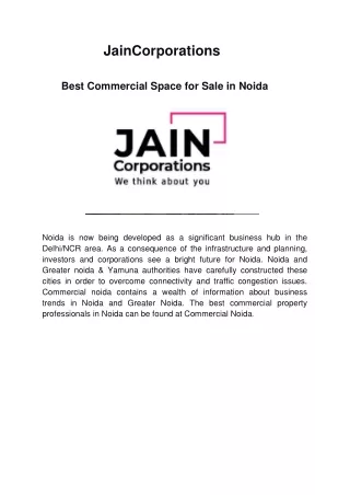Best Commercial Space for Sale in Noida - JainCorporations