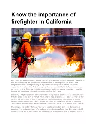 know the importance of firefighter in california