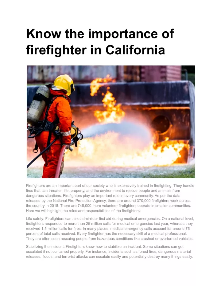 know the importance of firefighter in california