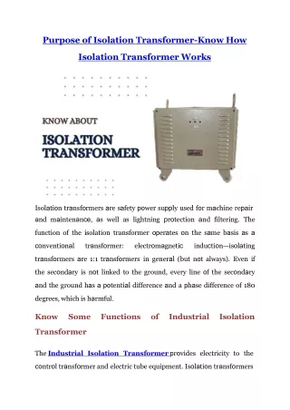 purpose of isolation transformer know