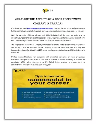 What are the aspects of a good Recruitment Company In Canada