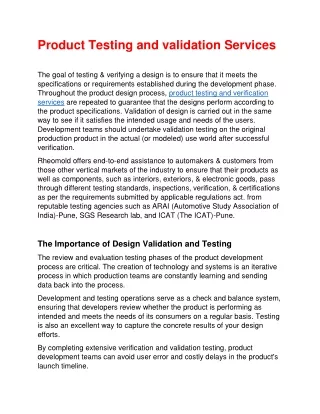 Product Testing and validation Services