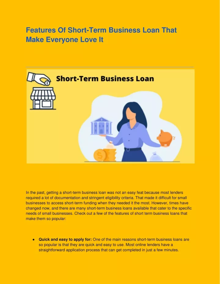 features of short term business loan that make