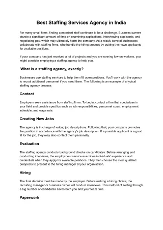 Best Staffing Services Agency in India