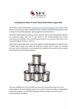 Everything You Need To Know About Nickel Plated Copper Wire