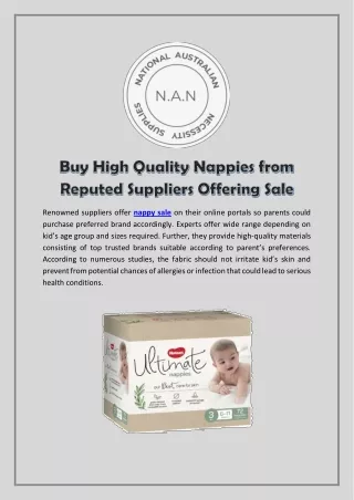 renowned suppliers offer nappy sale on their