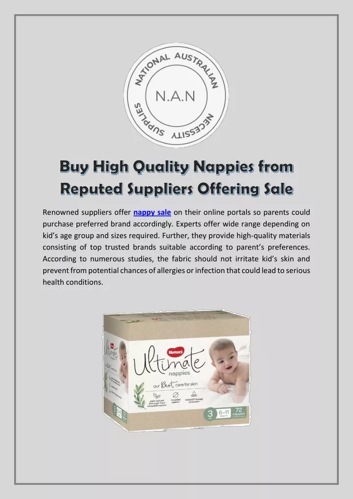 renowned suppliers offer nappy sale on their