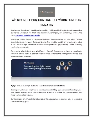 We Recruit for Contingent Workforce In Canada
