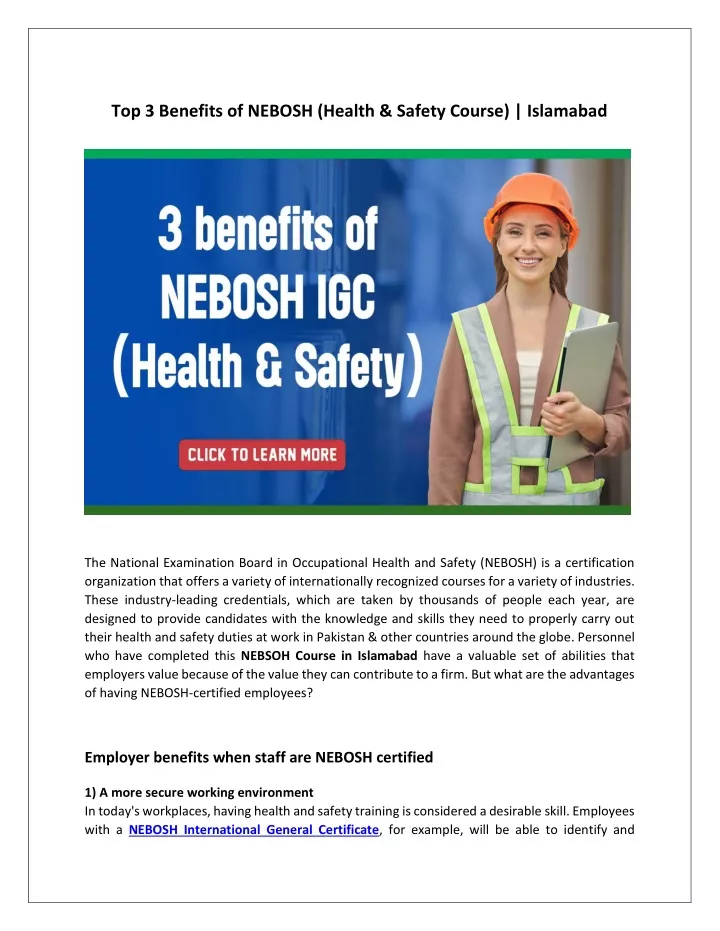 Ppt 3 Benefits Of Nebosh Health And Safety Course Powerpoint Presentation Id11350055 