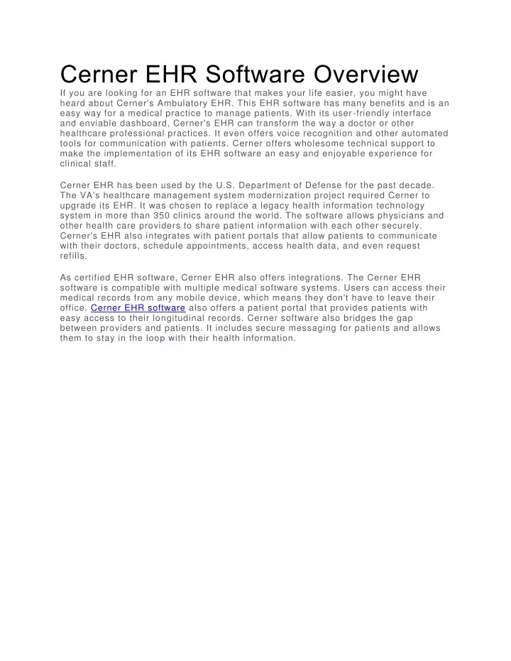 cerner ehr software overview if you are looking