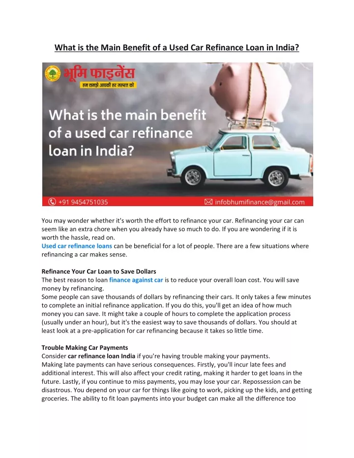 what is the main benefit of a used car refinance