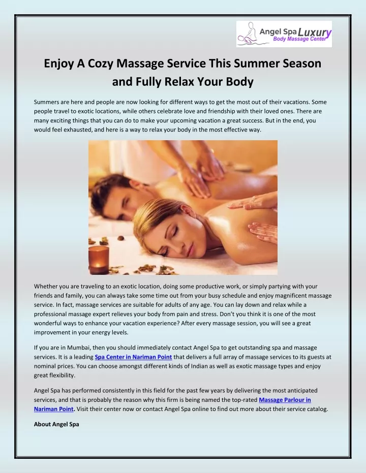 enjoy a cozy massage service this summer season