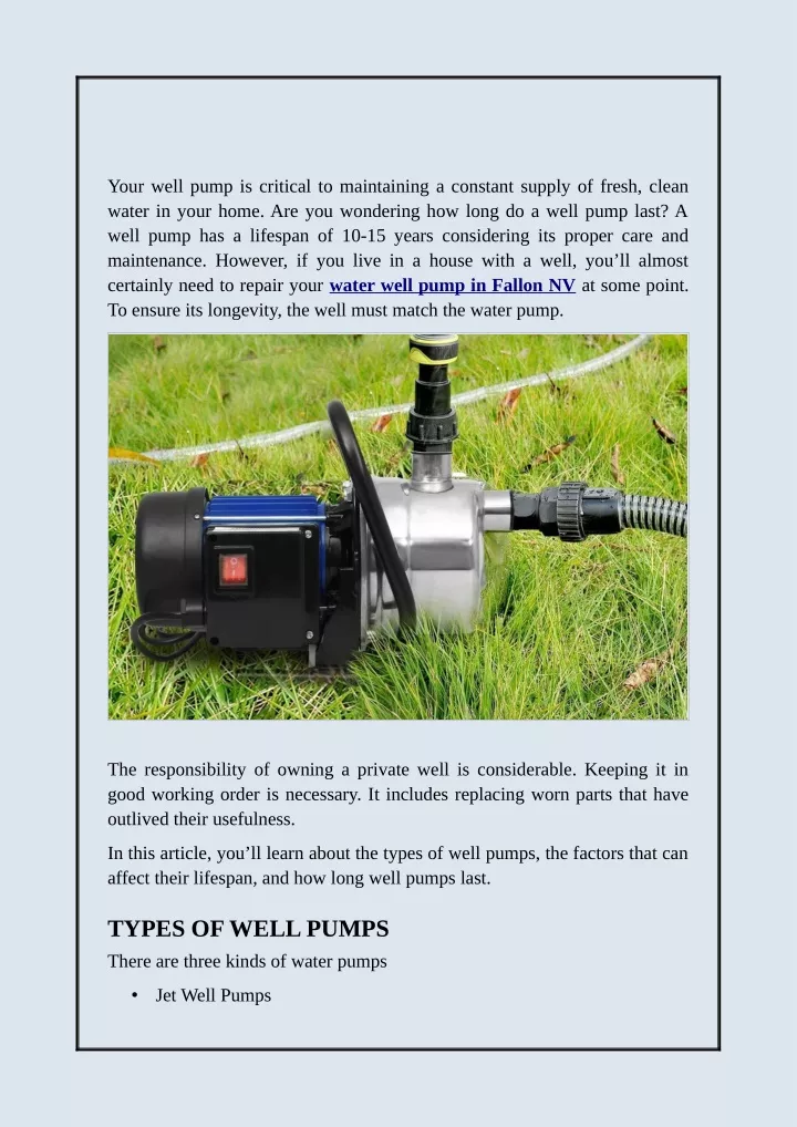 your well pump is critical to maintaining