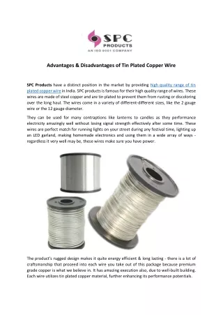Advantages & Disadvantages of Tin Plated Copper Wire