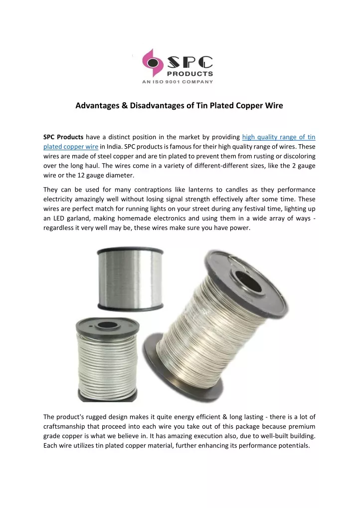 advantages disadvantages of tin plated copper wire