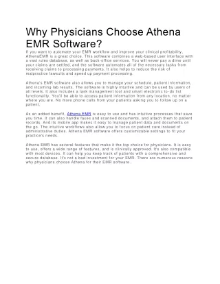 why physicians choose athena emr software