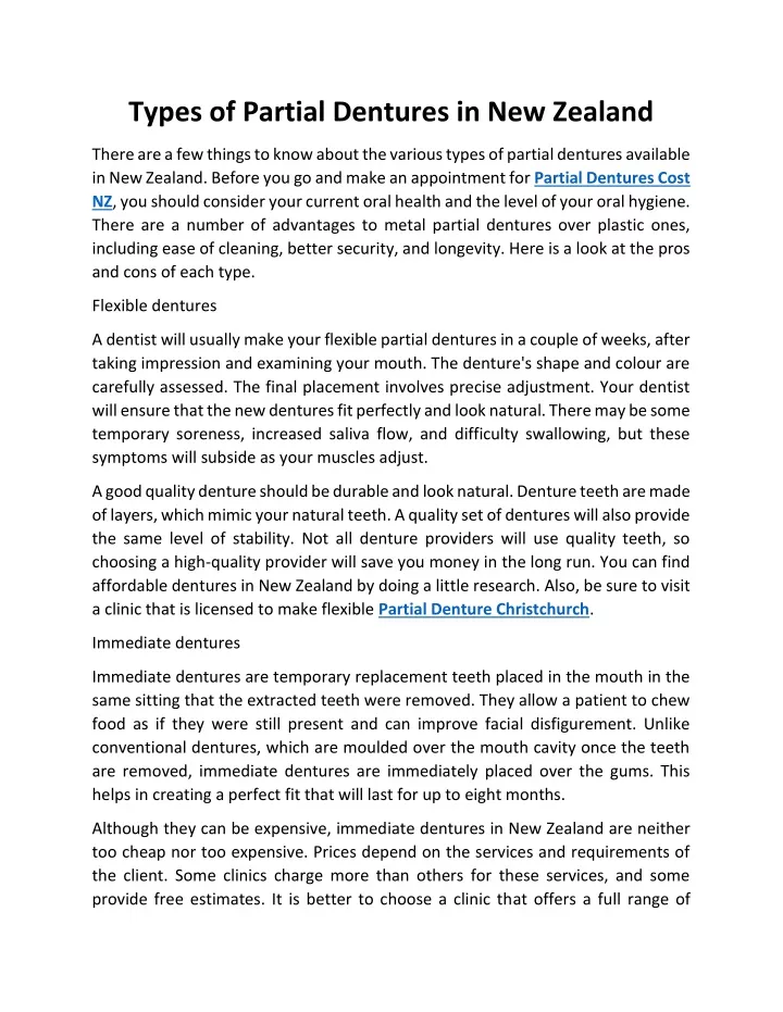 types of partial dentures in new zealand