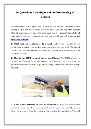 14 Questions You Might Ask Before Getting AC Service