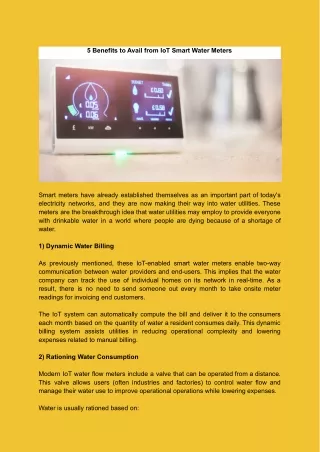 5 Benefits to Avail from IoT Smart Water Meters