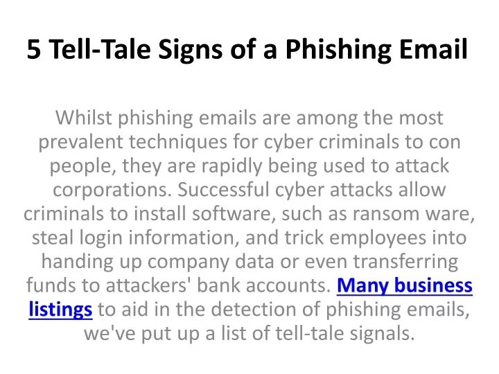 5 tell tale signs of a phishing email